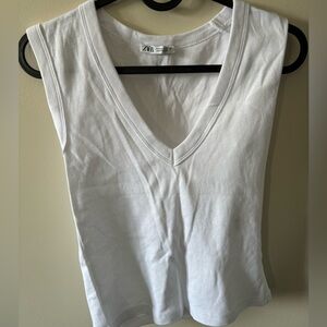 White Short Sleeve V Neck Top